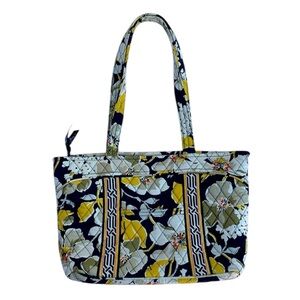Vera Bradley yellow black white khaki floral tote purse handbag quilted fabric